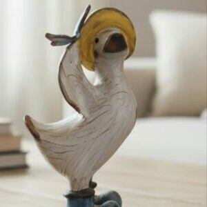 Distressed Painted Wooden Duck with Silly Hat with Butterfly